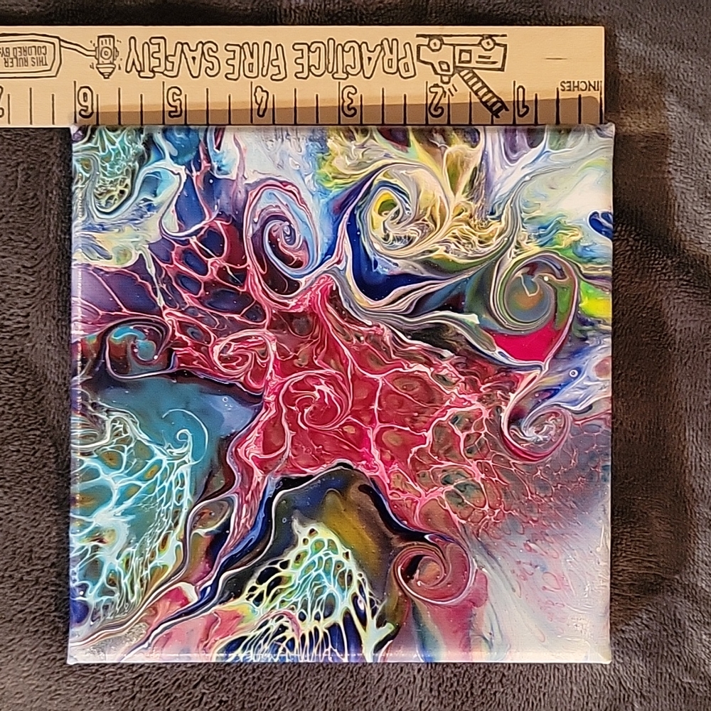 6×6 inch hand made pour painting on canvas